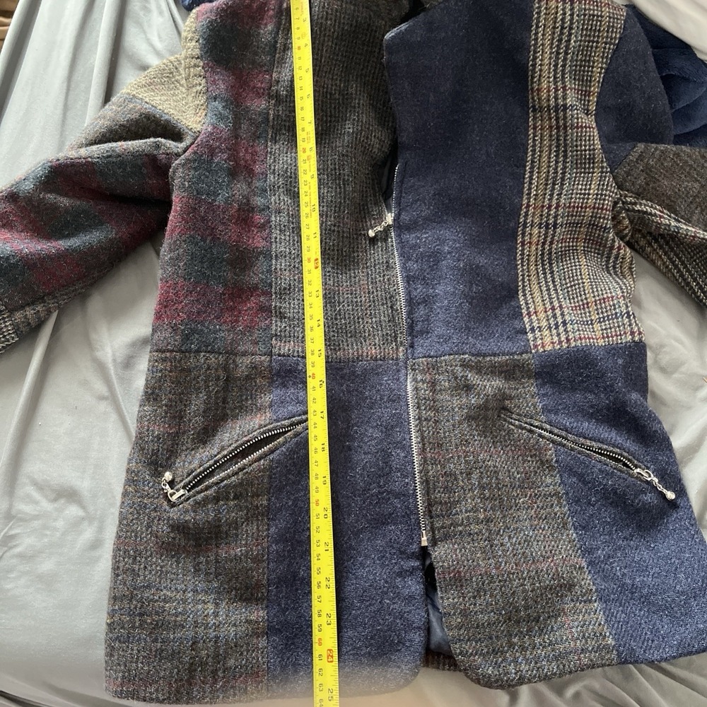 Vintage International Scene Wool Tweed Blazer Coat Patchwork Women's Plus Sz S/m - Picture 3 of 6